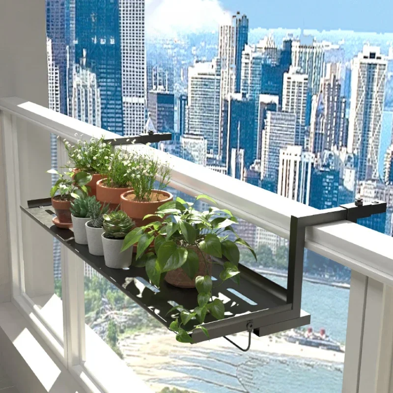 Adjustable Balcony Railing Planter Iron Art Hanging Pot Holder Rail Hanging Storage Rack Windowsill Plant Stand