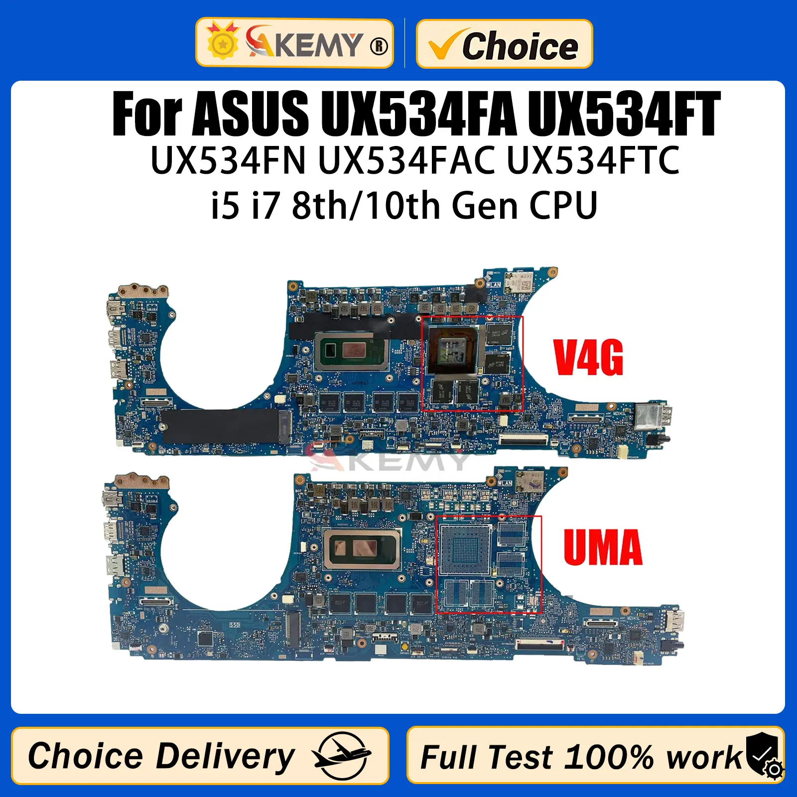 

Mainboard For ASUS UX534FA UX534FAC UX534F UX534FN UX534FT UX534FTC Laptop Motherboard i5 i7 8th or 10th Gen CPU GTX1650/UMA