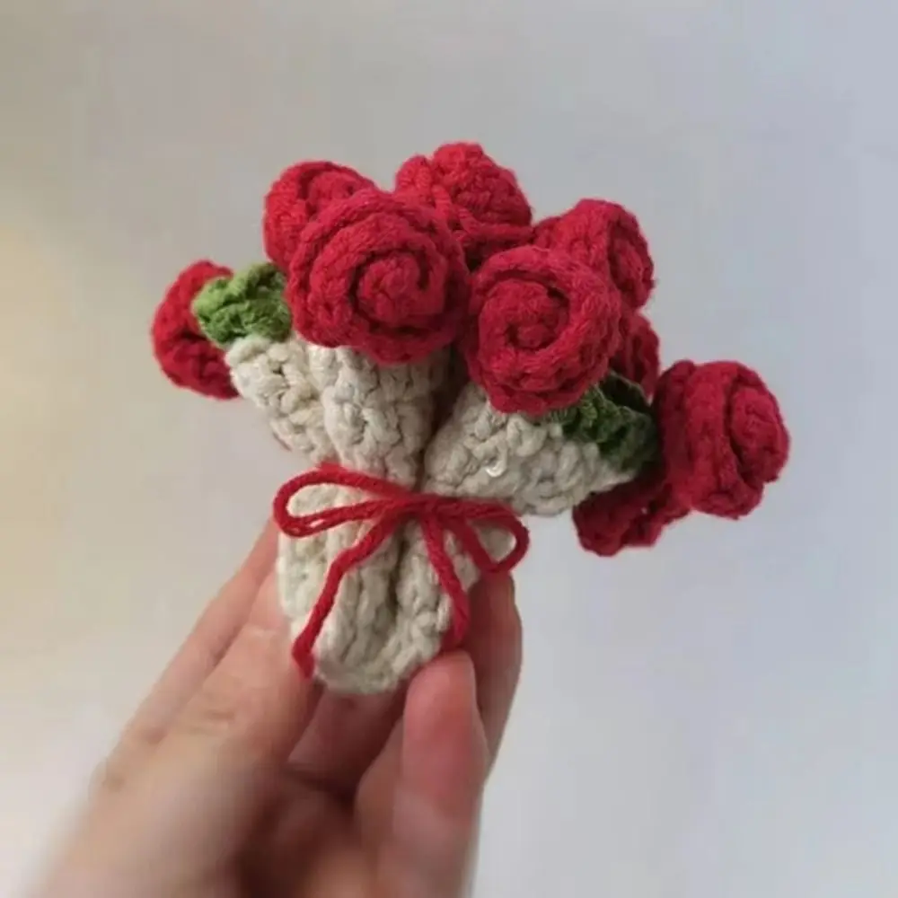 크리 에이 티브 미니 장미 꽃다발 코스터 손 니트 장미 꽃다발 플레이스 매트 DIY 크로 셰 뜨개질 꽃 냄비 귀여운 꽃 컵 받침 홈 장식