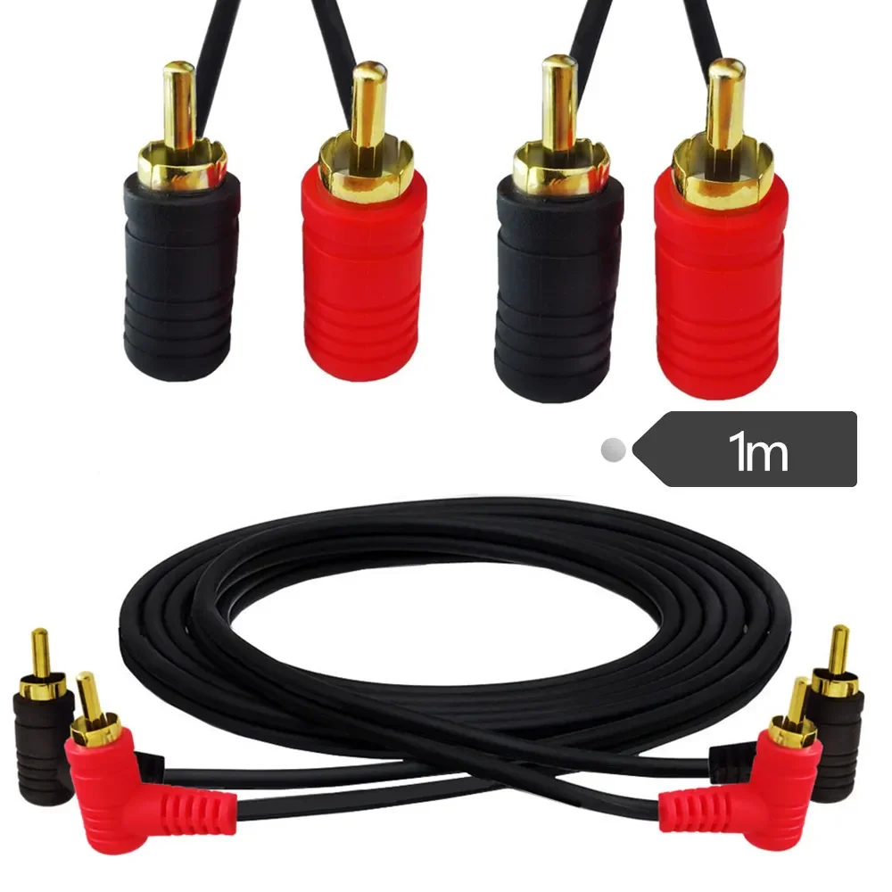 Right-Angle 2-Male Stereo RCA Audio Cable, 1m