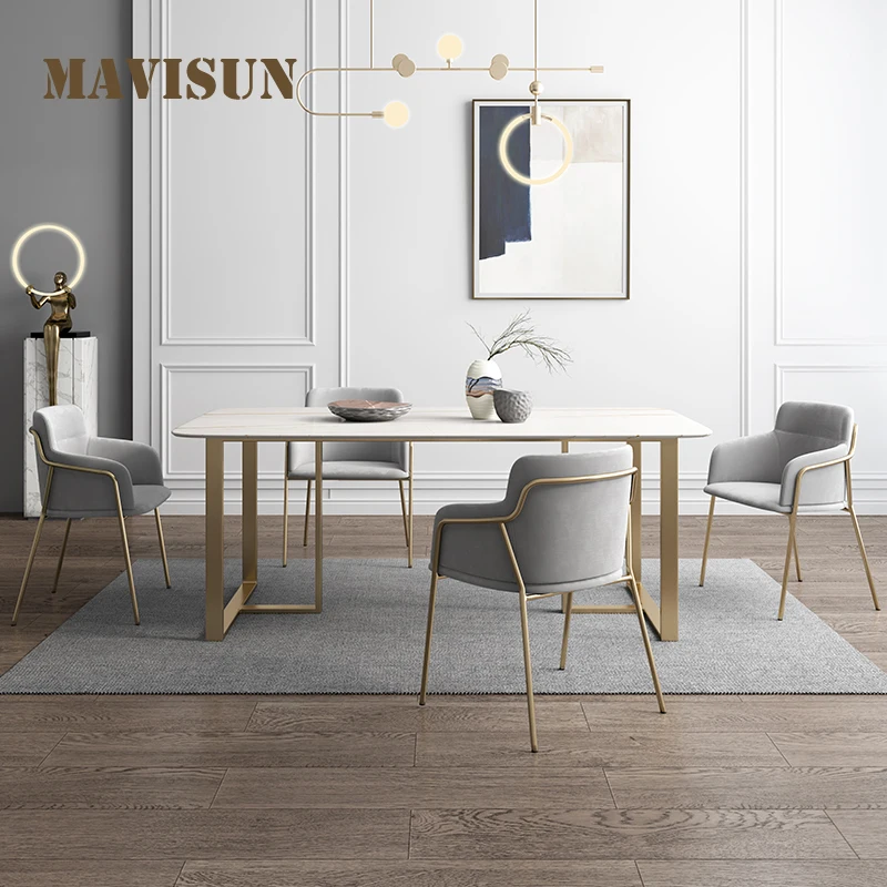 

Light Luxury Post-modern Slate Dining Table And Chair Combination Rectangular Home Small Italian Minimalist Kitchen Table
