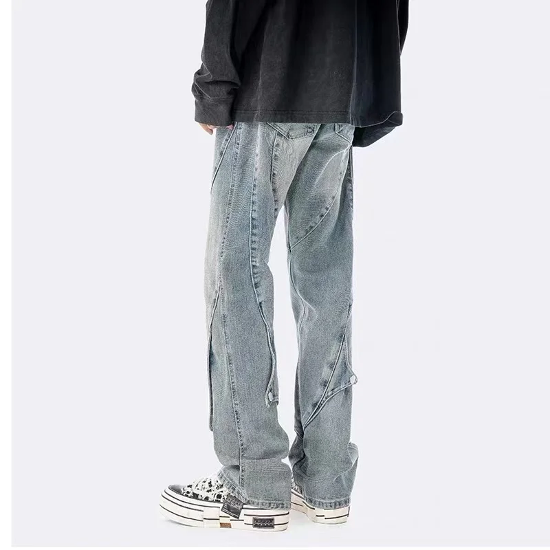 High Street Jeans Men's Summer Fashion Hip Hop Y2K Button Trend Black Pants Slim Loose Straight Work Pants