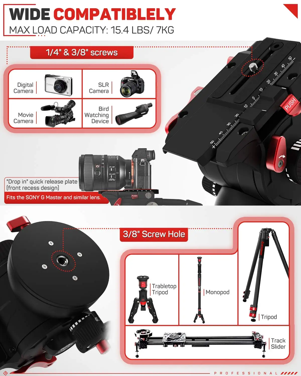 IFOOTAGE Komodo K7 Fluid Head, Video Tripod Head Fluid Drag Pan Head for DSLR Cameras, Camcorder, Monopod and Tripods, Payload 1