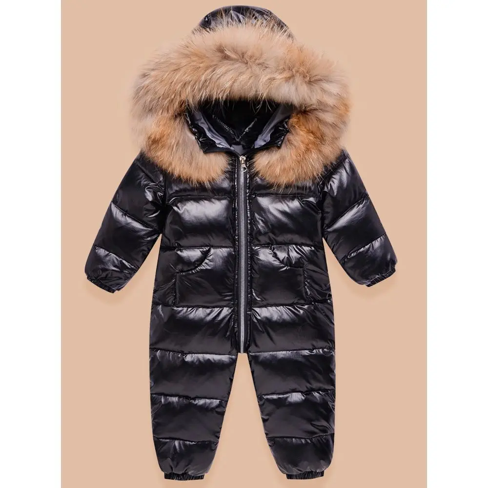 Baby Overalls Down Jacket Real Fur Boy Jumpsuits Toddler Girl Clothes Snow Suit Winter Thick Infant Overcoat Kids Romper TZ457