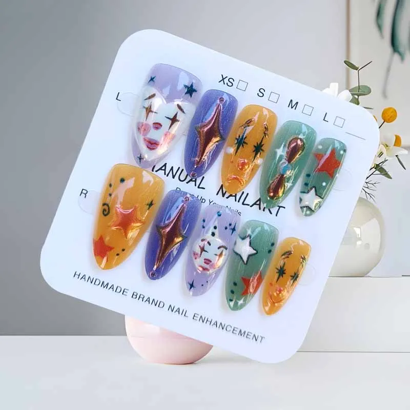 10Pcs Halloween Short Almond Shape Atmosphere Clown Black and White Ghost Spider Press on Nails Nail Patch False Nails Nails Art