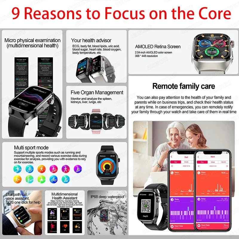SmartWatch Full touch screen physical examination Blood Pressure Uric Acid  Health Blood Oxygen Body Fat ECG Sport Smart watch 2