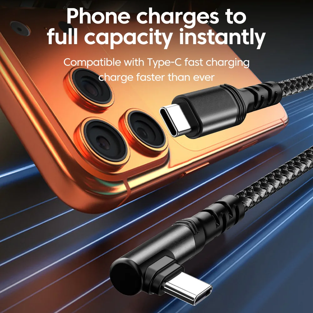 90 °   엘보우 100W USB C to USB C 고속 충전 게임 케이블 PD 타입 C 슈퍼 차지 와이어 (아이폰 17, 16, 삼성 노트북, 태블릿용)