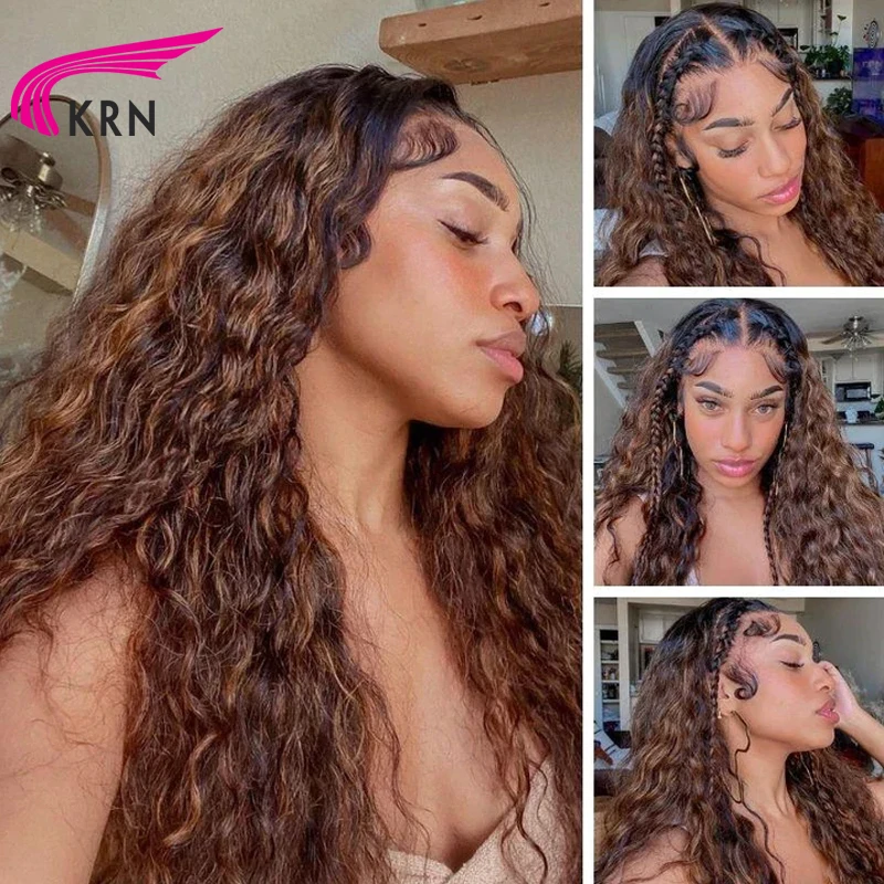 KRN 200% Density Highlight Color Curly 13X6 Lace Front Wigs with PrePlucked Hairline Full 13x6 Brazilian Hair  Glueless Lace Wig