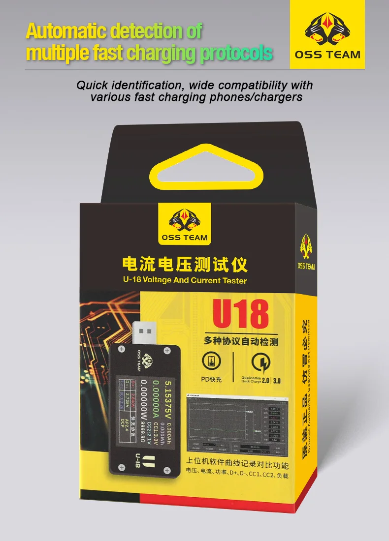 OSS U18 Fast charging tester high-precision voltage & current tester meter multi