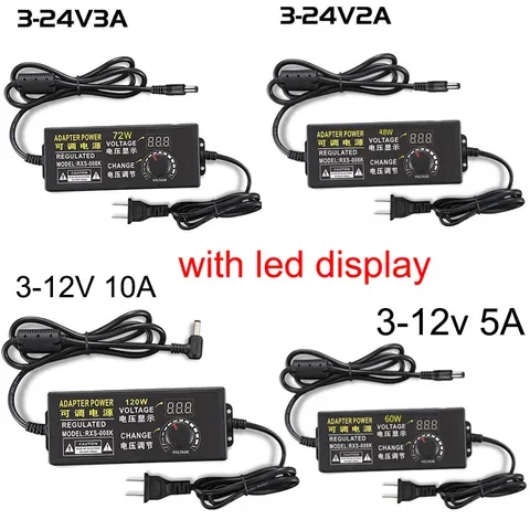 

Регулируемый адаптер питания переменного тока 220 В в постоянный ток 3 в 24 в 9 в 12 В 15 в 18 в 1A 2A 3A 5A 10A разъем постоянного тока настенное зарядное устройство со светодиодным дисплеем