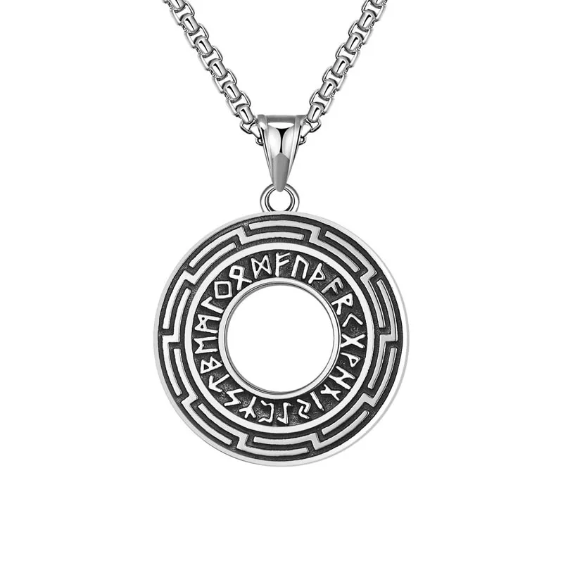 

Nordic Viking pattern text amulet Steel Men Necklace