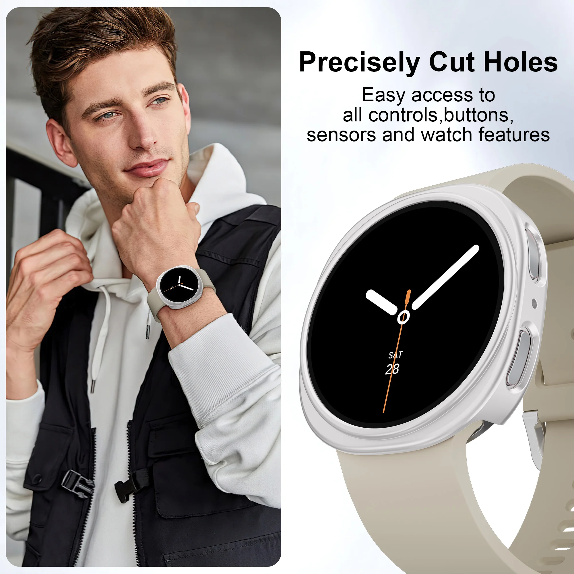 Enhanced Protective Cover and Screen Protector for Galaxy Watch 8 - Durable PC Hollow Bumper Shell