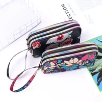 1PC New Fashion Waterproof Female Handbag Practical Larger Capacity Print Canvas Bag Key Coin Purse Three-layer Long Wallet 2