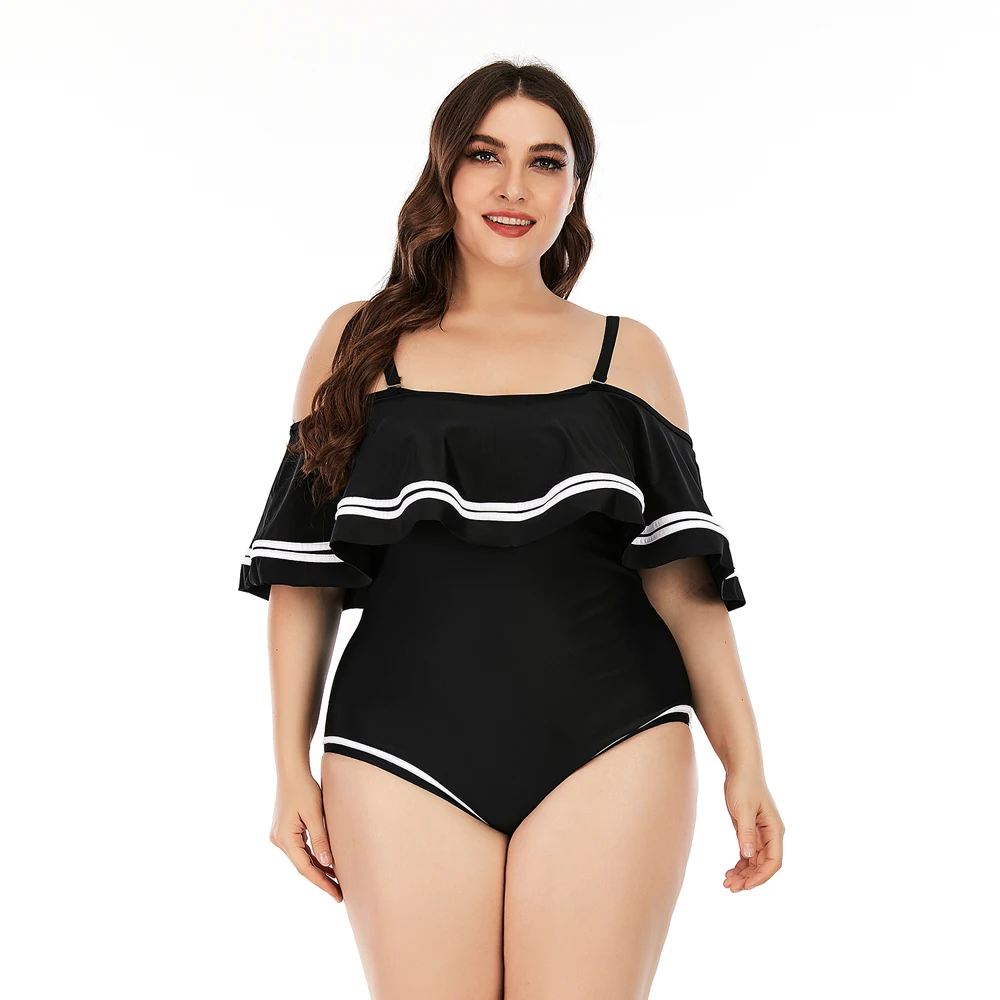 Women plus size one piece swimsuit large solid swimming bathing suits beachwear