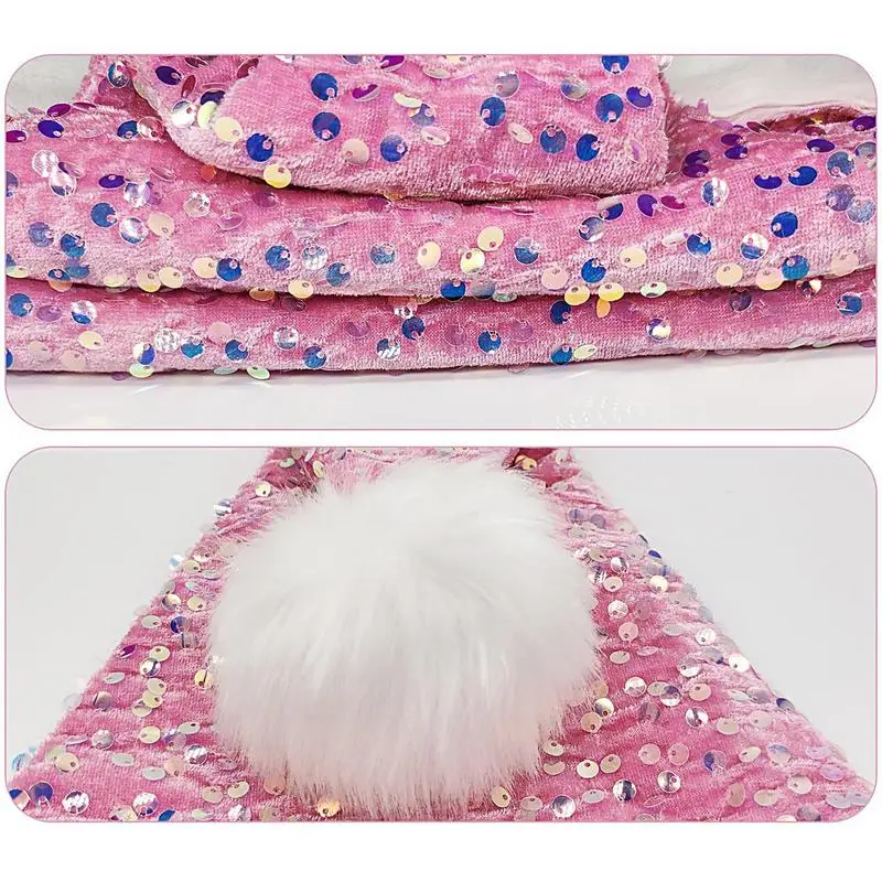Sequin Santa Hat Pink Sequin Santa Hat For Adults Christmas Headwear Happy New Year Sequined Costume For