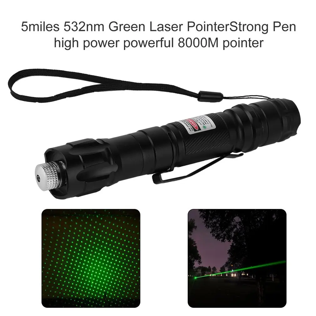 quality flashlights 1 Pcs 8000M Pointer 5 Miles 532nm Portable Green Laser Pointer Strong Pen High Powerful Lightweight Low Consumption torch laser