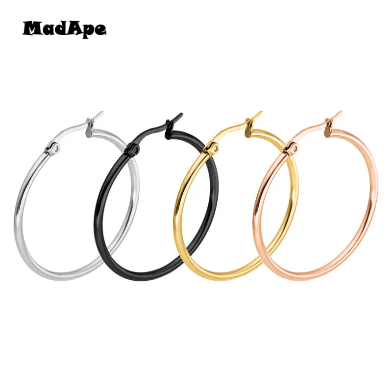 MadApe-Boucles d'oreilles créoles en acier inoxydable pour femmes et filles, cercle de documents en or et en argent, boucle d'oreille de basket-ball, bijoux