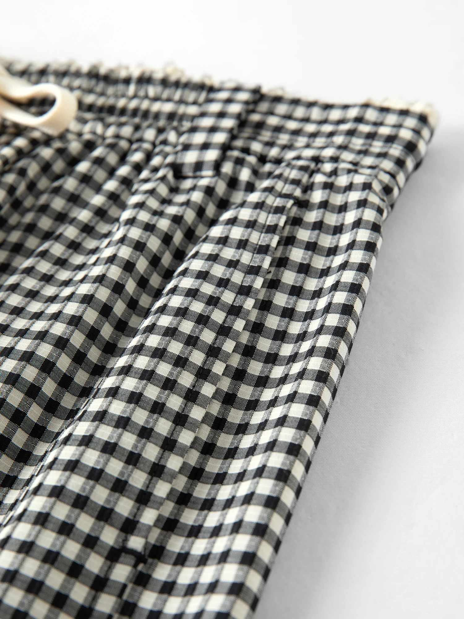 DUSHU 2026 Spring Women's Plaid Pattern Blend Straight Leg Pants - Acetate Commuter Style Trousers Elastic Waist for Office