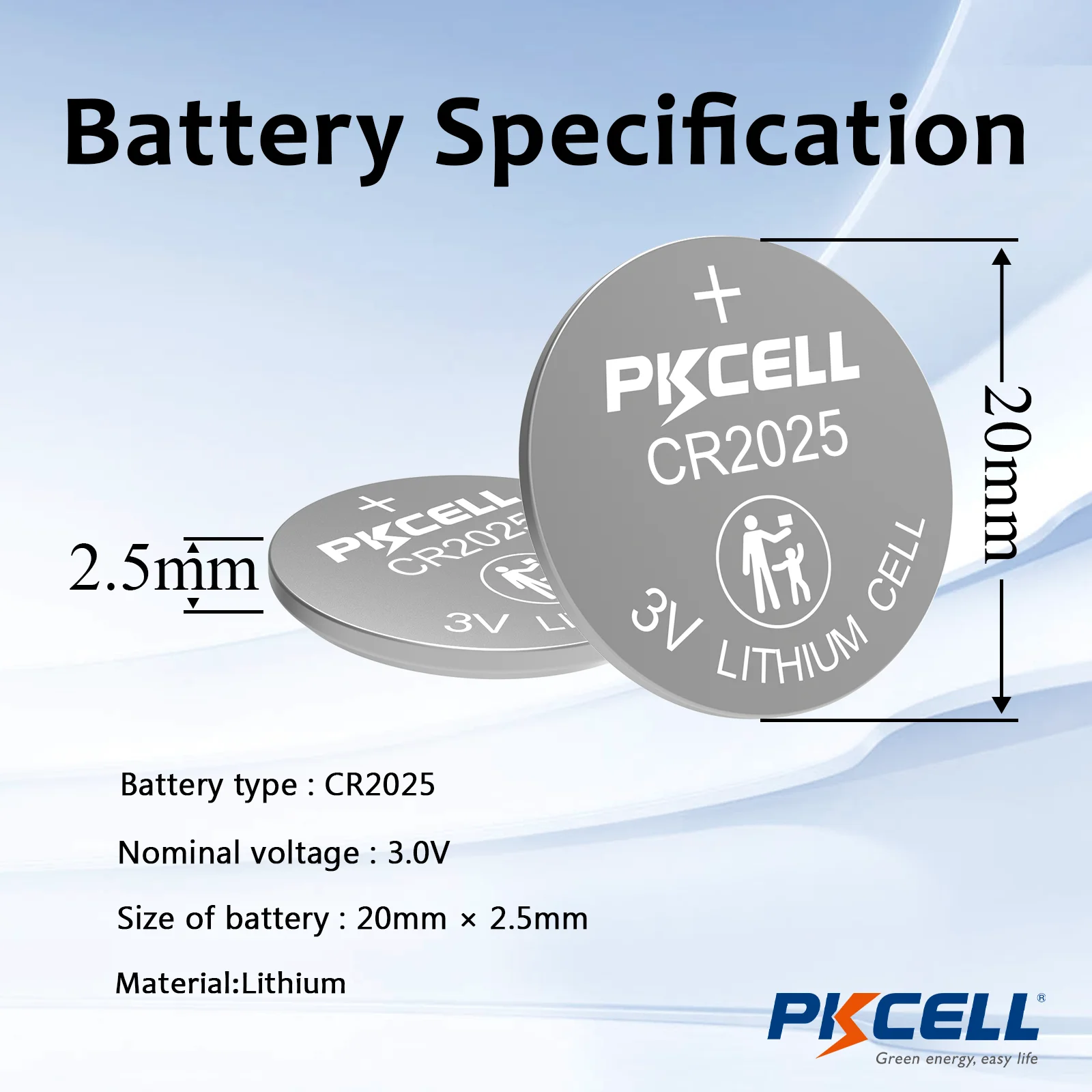 20pcs PKCELL 2025 3v button battery CR2025 DL2025 ECR2025 LM2025 KCR2025  BR2025 pila battery 3 v lithium batteries cell coins