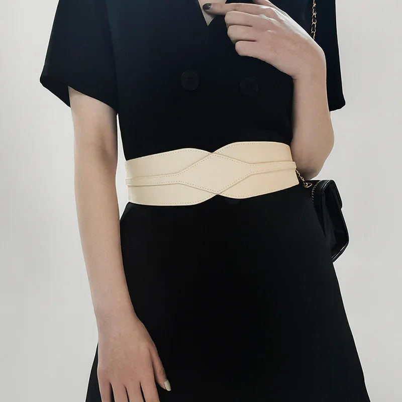 Women Solid Color Wide Belt Corset PU Leather Elastic Skinny Slim Body Waistband Female Lady Coat Suit Decorative Strap Girdle