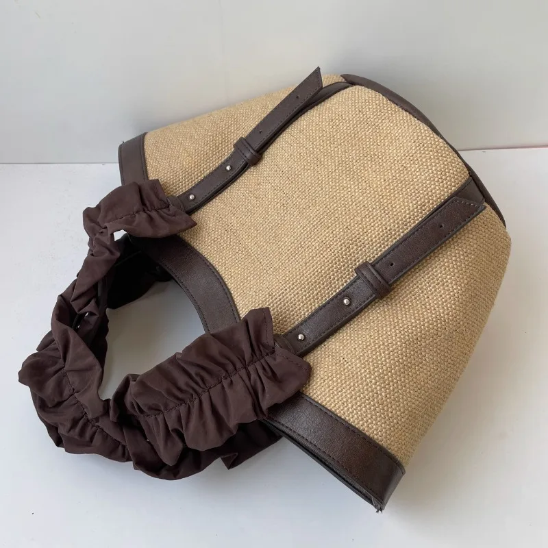 2025 Summer Handmade Bags for Women Beach Weaving Ladies Straw Bag Wrapped Beach Bag Moon shaped Top Handle Handbags Totes