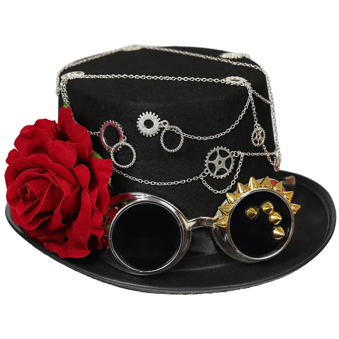 

Steampunk Hat Women Men Gothic Style Party Cocktail Festival Red Rose Fedora Bowler Head Wear