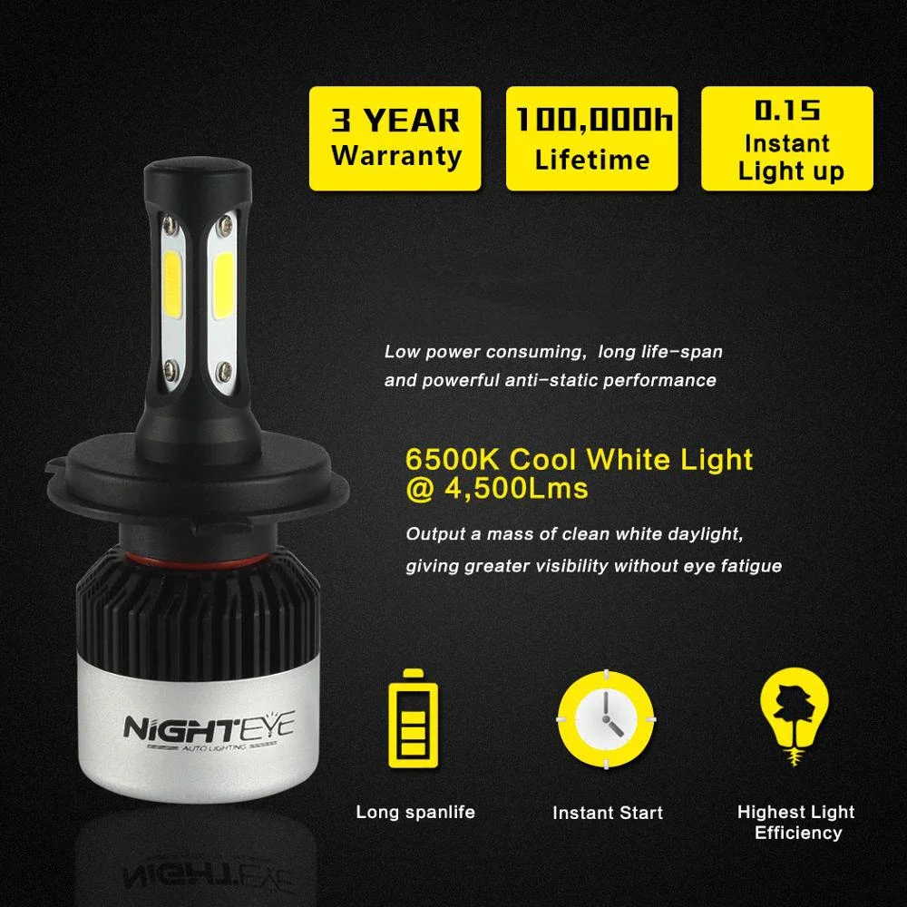 NIGHTEYE Super Bright Car Headlights H7 LED H4 led H8/H9/H11 HB3/9005 HB4/9006 Auto Bulb 72W 9000LM Automobiles Headlamp 6500K