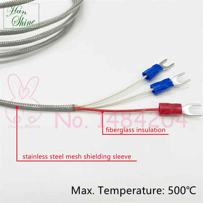 스테인레스 스틸 차폐 케이블, 클래스 B Pt100 온도 센서, SUS304 프로브, 4mm x 50mm, 500mm, 3 와이어, 최대 500 °C