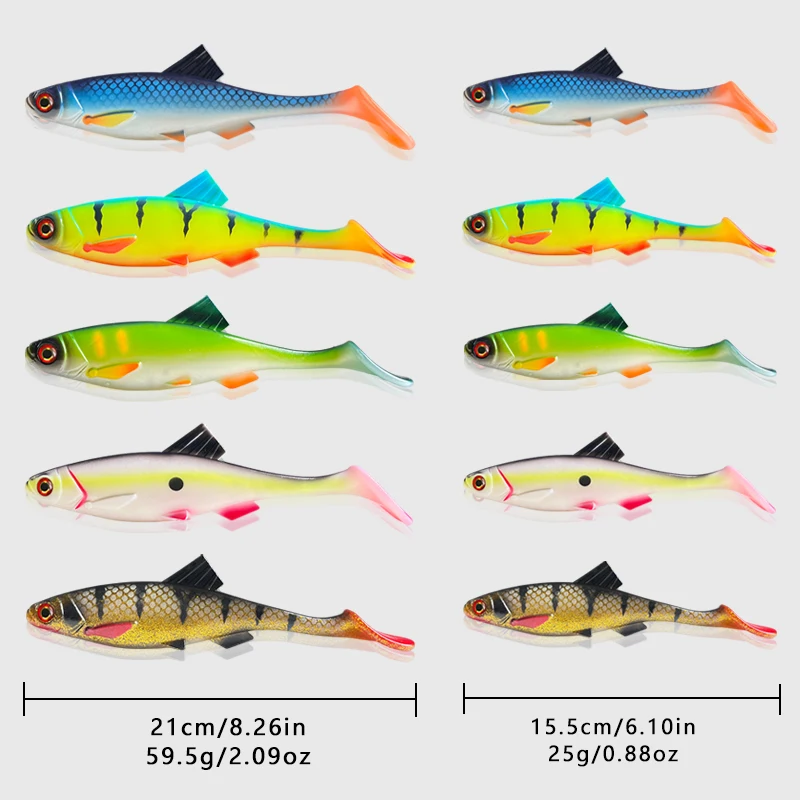 Weiche Plastikköder, lebensecht, 2 Stück, Bassköder, vormontierte Angeljigs für Süß- und Salzwasser, Paddle-Tail-Schwimmköder für Forellen