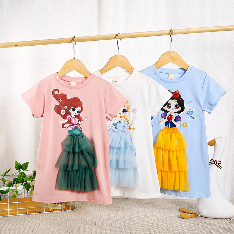 Summer Girls Dress Cotton Anime Clothes Girls  Casual Short-sleeved T-shirt Bottoming Skirt silk dress