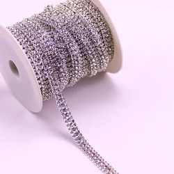 Triple - Row Crystal Rhinestone Chain with Silver Base and Glass Gems for Garment Decoration and Sewing Trim (Clear Crystal)