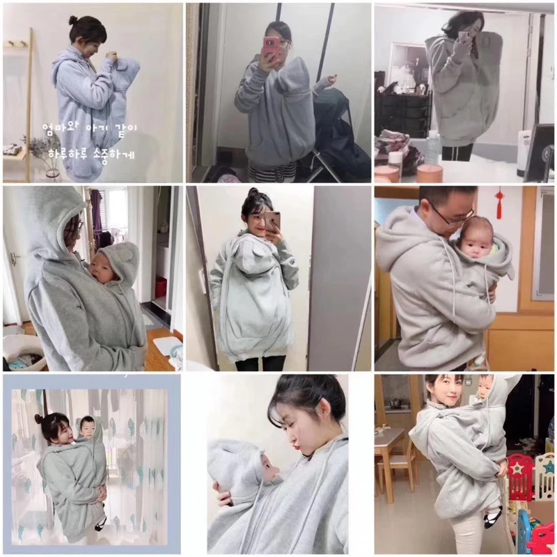 Winter New Baby Thicken Hoodies Kangaroo Dad&Mom Maternity Coats Pregnant Loose Fashion Cotton Baby Carrier Hooded Jackets