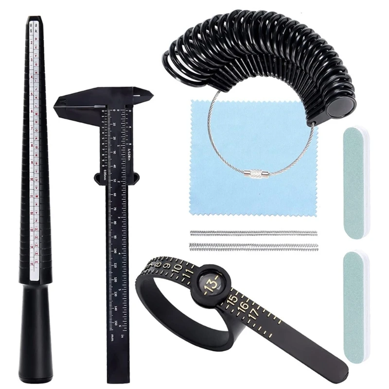 

9Pieces Ring Sizer Measuring Tool with Ring Mandrel Black Ring Sizing