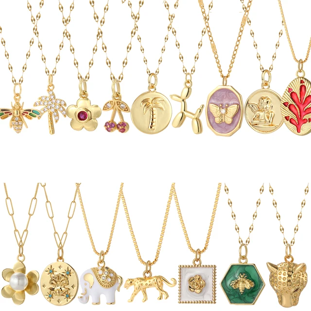 Cute Heart Flower Necklace for Women ButterflyGold Color Pendant Long Stainless Steel Chains Choker New in Collares 1