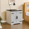Farmhouse End Table, Sofa Side Table with Charging Station, 24" Large Wood Square Nightstand with Doors, Modern Storage Cabinet 1