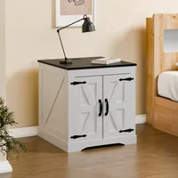 Farmhouse End Table, Sofa Side Table with Charging Station, 24" Large Wood Square Nightstand with Doors, Modern Storage Cabinet 1