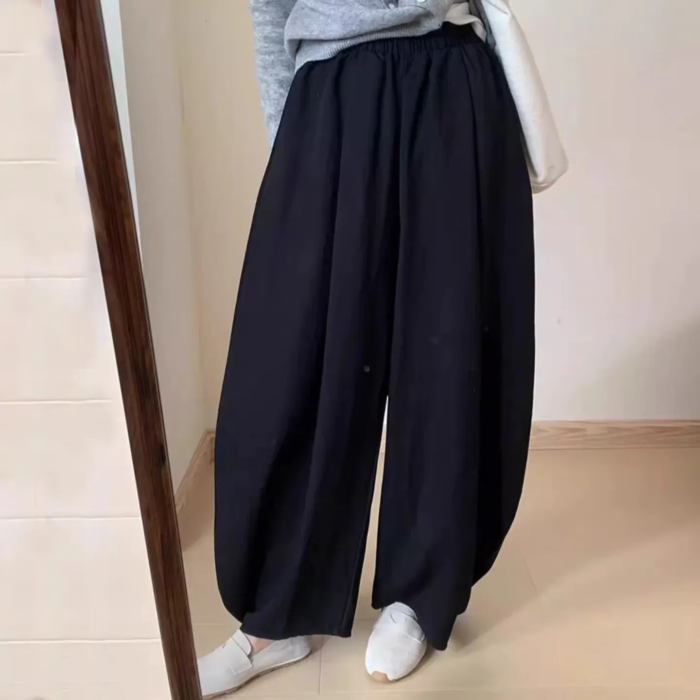 임산부 와이드 레그 팬츠 여름 얇은 루즈핏 편안한 배가 보이지 않는 9부 슬리밍 나이프 팬츠 면 폴리에스터