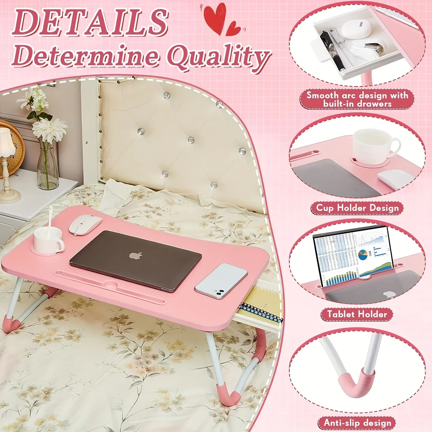 1pcs Laptop Desk With Storage, Bed Table Laptop Desk With Foldable Legs, Laptop Desk For Bed Couch Sofa Floor