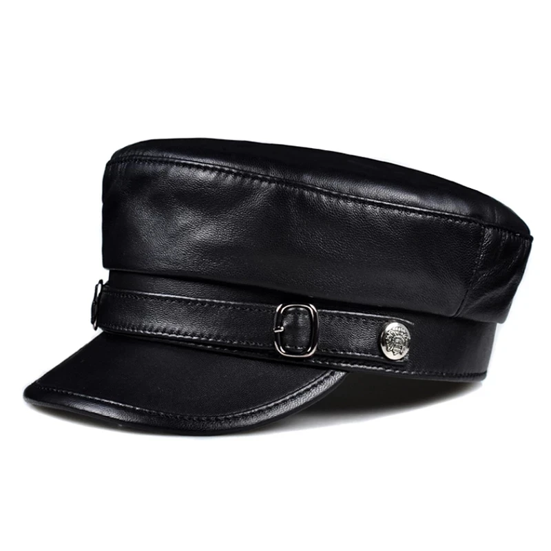 wholesale-2024-brand-military-hat-sailor-men-women-black-genuine-sheep-leather-winter-baker-caps-belt-top-quality-captain-hat