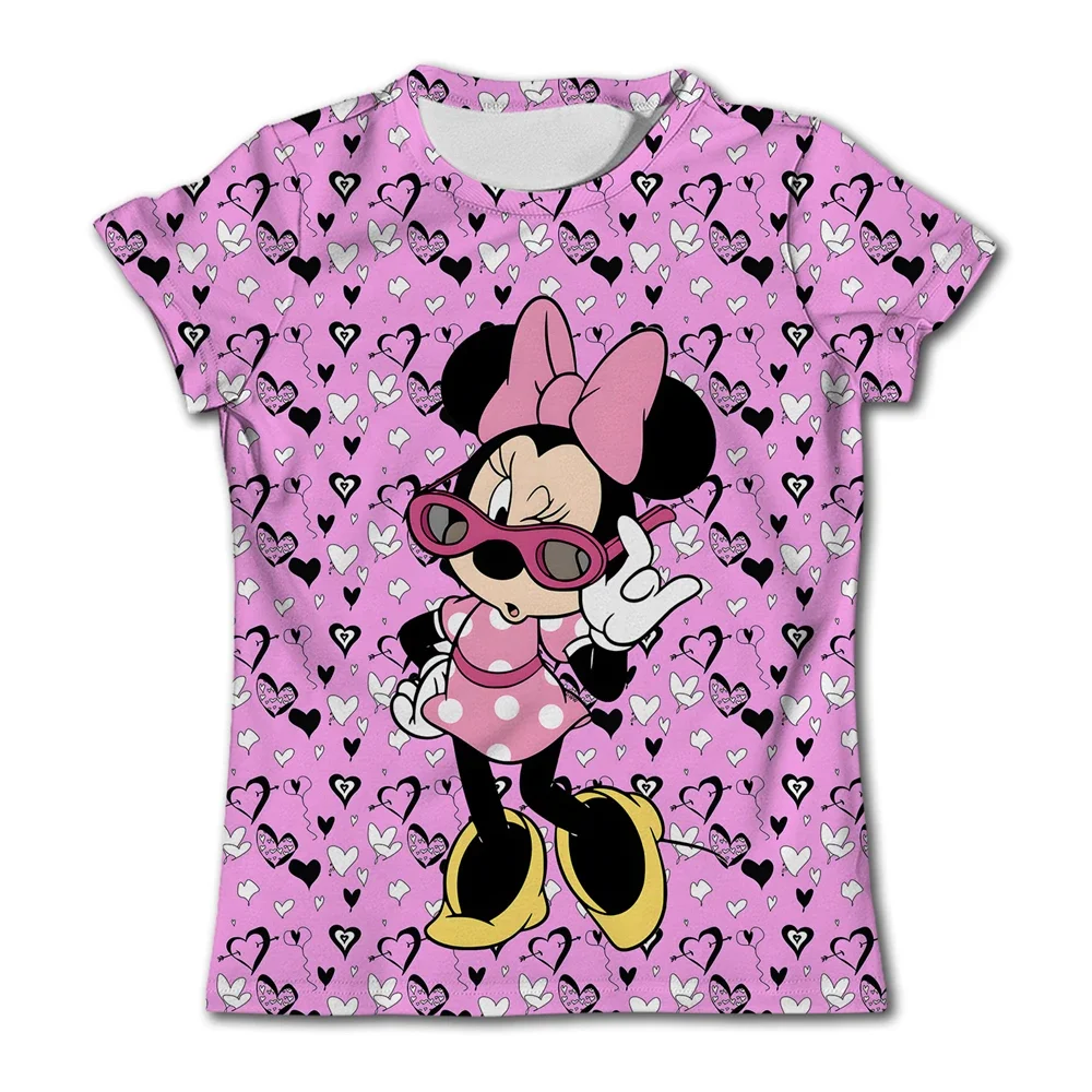 

2024 Minnie Mouse T Shirts Girl Disney T-shirt Casual Clothes Kids Casual Girls Tops Tees Fashion Summer Children Short Sleeve