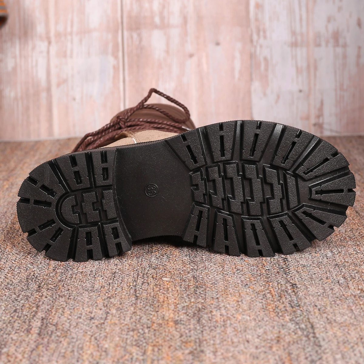 APHIXTA New Winter Plush Snow Boots Woman Flannel Thick Sole Shoes Women Mid-Calf Boots Lace Up  Women's Boots Plus Size 43