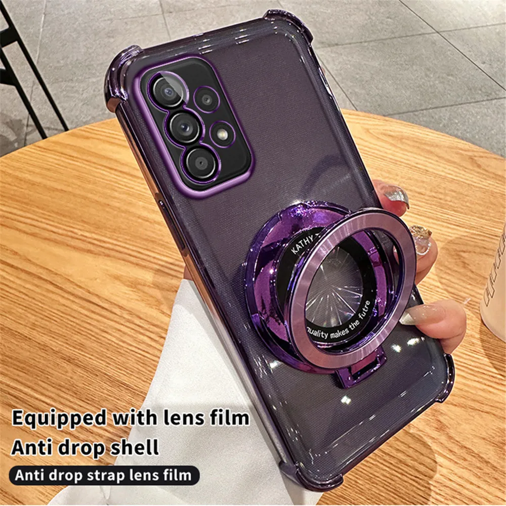 Transparent Magnetic Bracket Shockproof Phone Case with Plating Design