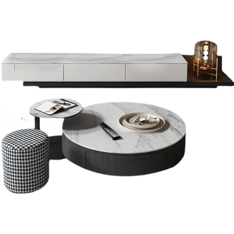 

Italian White Tv Cabinet Living Room Size Round Low Coffee Table Sofa Side Table Combination Small Apartment Floor Locker