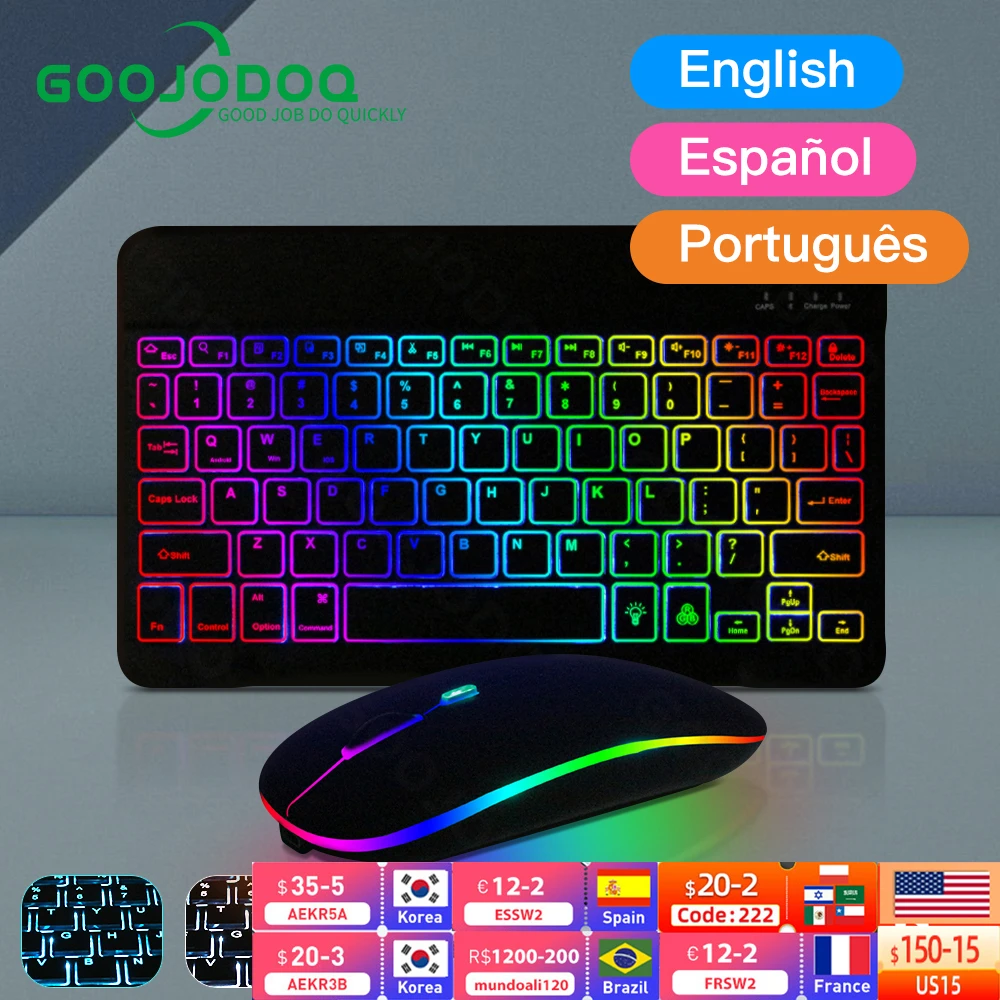 キーボードとマウスのセット 10インチのレインボーカラー バックライト付き Ipad用 タブレット Ios Android Windows用 Null Aliexpress
