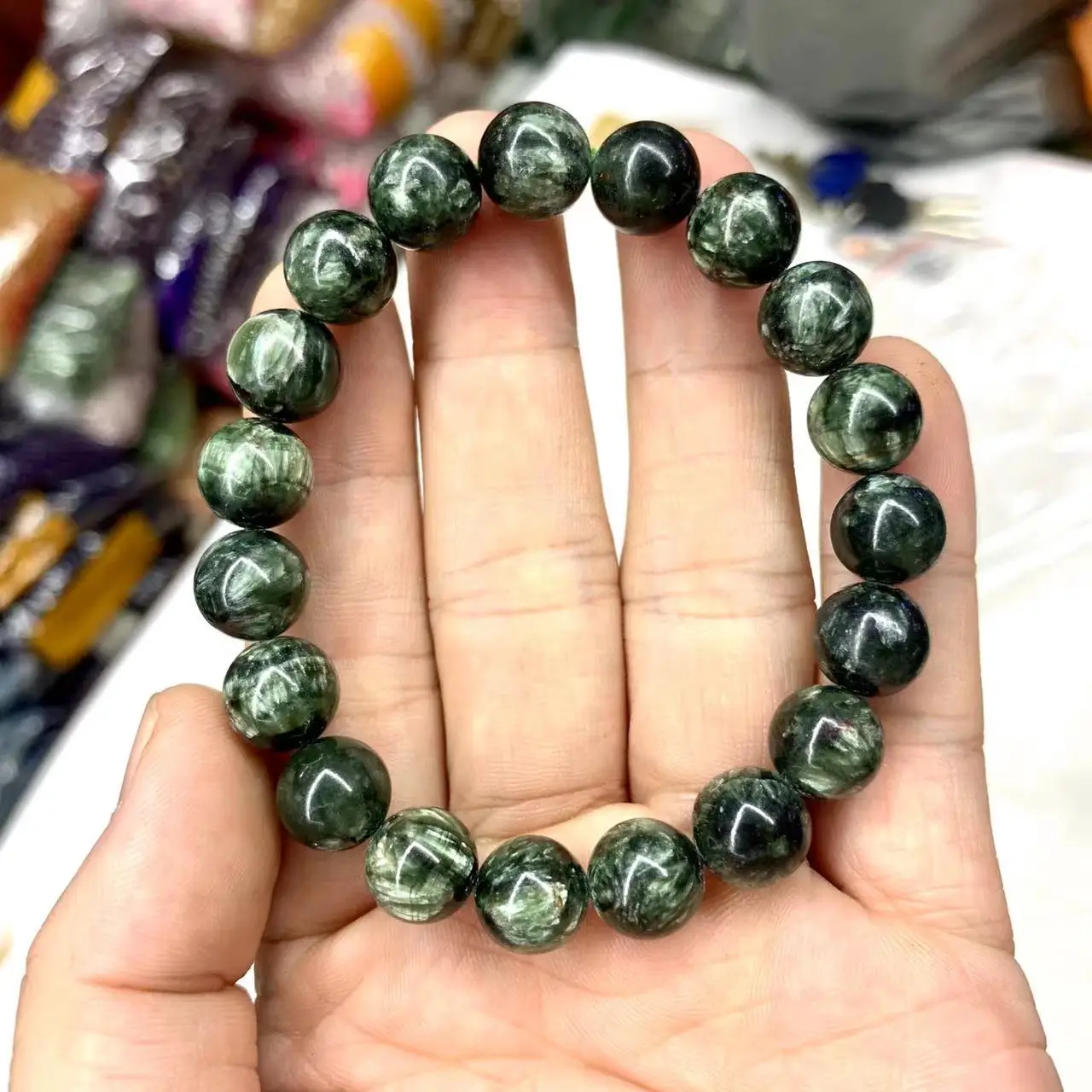 

10-11mm Russian Seraphinite (Clinochlore) Beads Bracelet Natural Gemstone Jewelry For Woman Wholesale !