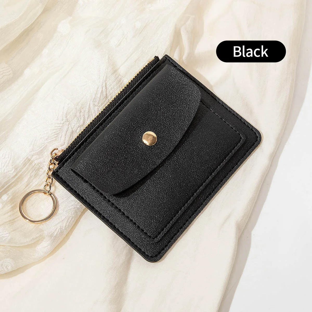 Elegant Green PU Leather Women's Slim Wallet with Keychain and Zippered Coin Pocket