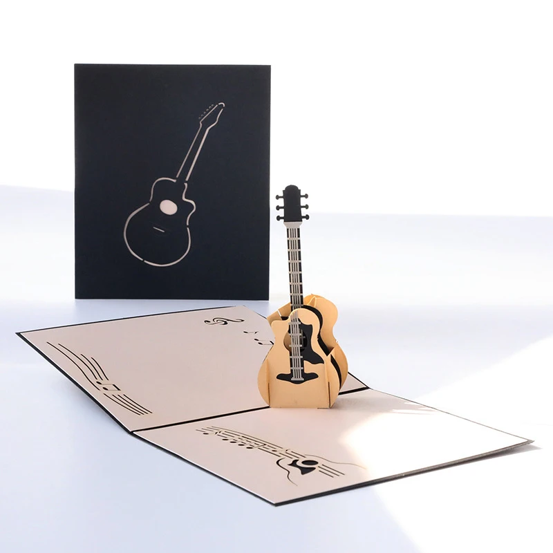 3D Pop Up Music Guitar Greeting Card Christmas Valentine Birthday Invitation Cards
