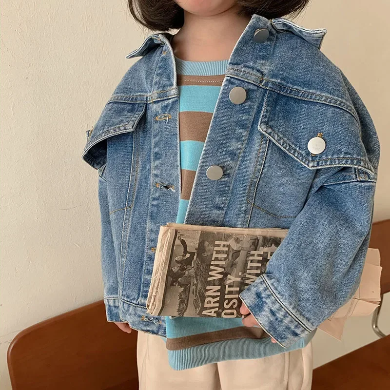 Denim Kids Jacket with Turn Down Collar for Girls and Boys