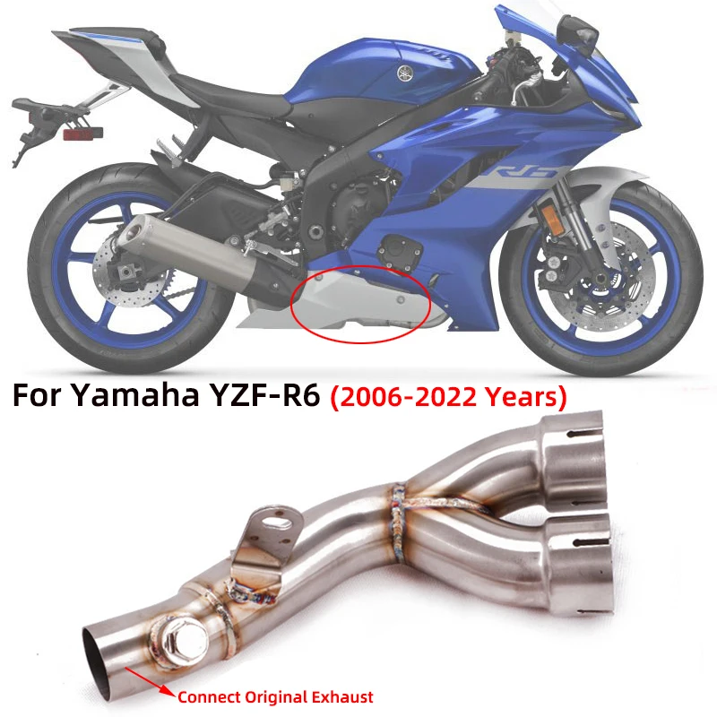 

Для Yamaha YZF-R6 R6 2006- 2021 2022 мотоциклетная система выхлопных газов, модифицированный глушитель, среднее соединение трубы, подключение оригинальных выхлопных газов