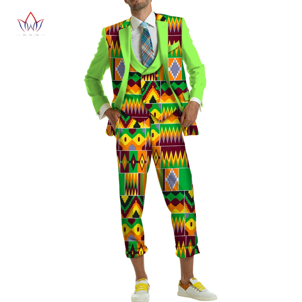 

Bintarealwax African 3 Pieces Men Sets Dashiki Top and Trouser & Vest Set Bazin Plus Size Traditional African Clothing WYN1154